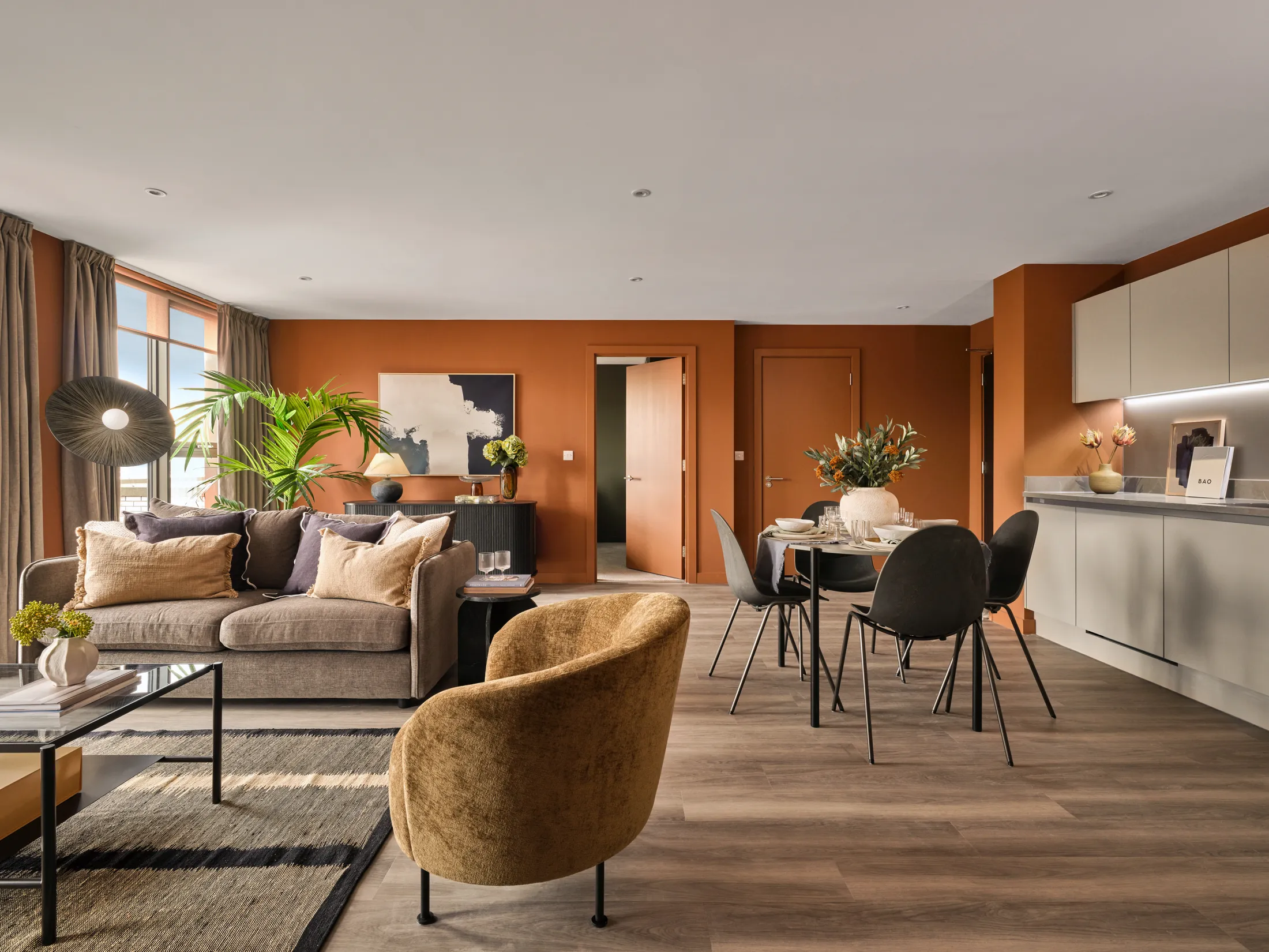 Living room and open-plan kitchen