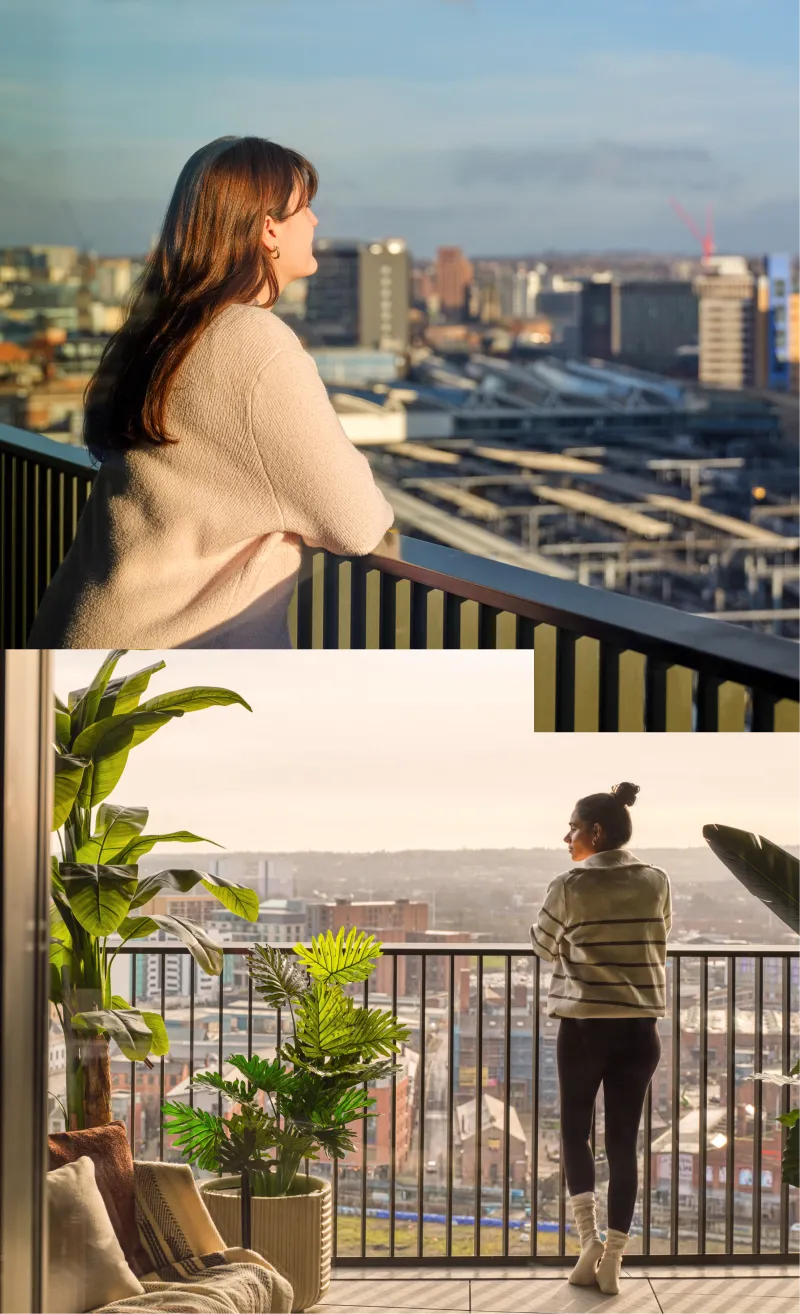 Tura Leeds, 1, 2, 3 bedroom apartments. City views from the terrace.